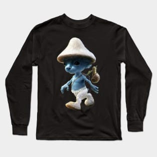 Funny Smurf cat Meme.Blue mushroom Cat meme. Long Sleeve T-Shirt